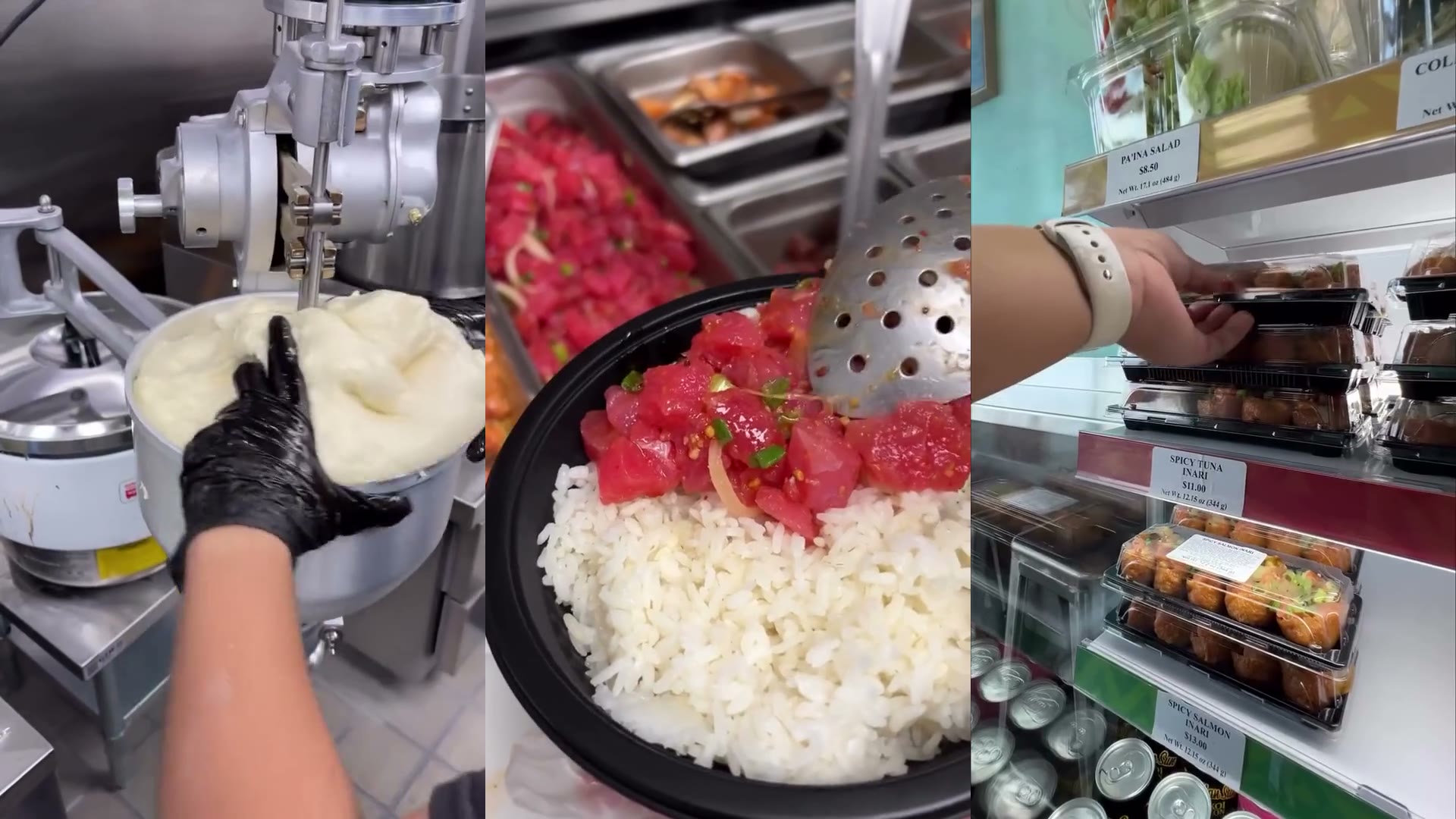 Three kitchen moments in the Pā‘ina Café concept.